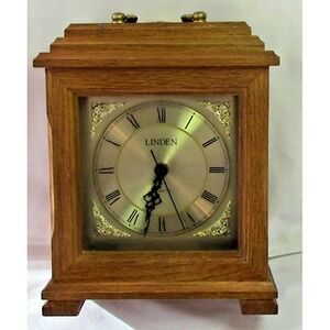 Vintage Linden Westminster Chime Mantel Clock Brown Wood Roman Num Works